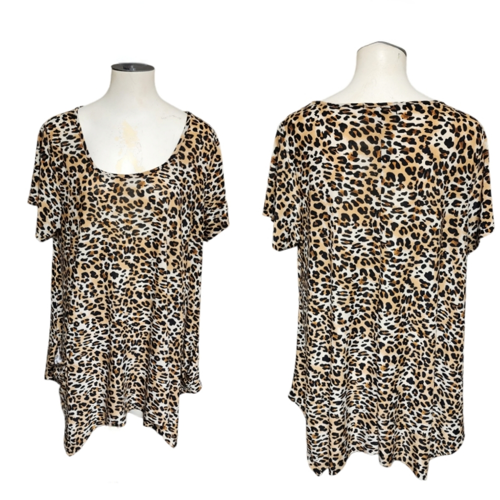 Leopard Print Handkerchief Hem Tunic Tops Size 1X
